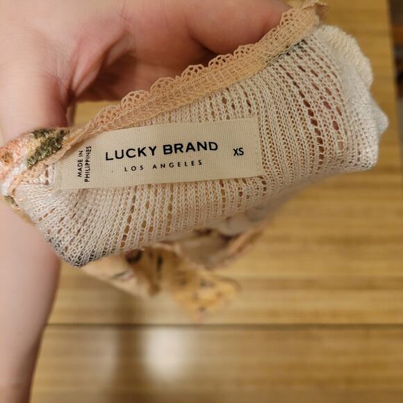 Lucky Brand Floral Button-Up Cardigan Women's XS Stretchy Peach Knit Long Sleeve - Picture 3 of 7